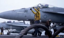 Sailors conduct flight operations aboard USS Carl Vinson