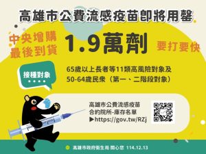 高市公費流感疫苗 將用罄