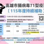 高雄持續補助腸病毒及輪狀病毒疫苗