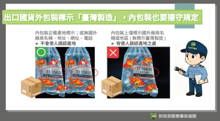 報運國貨出口內外包裝皆應依規定標示產地