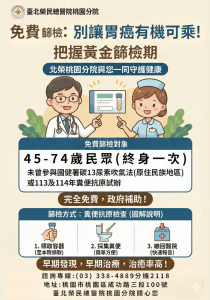 胃癌可預防 北榮桃園分院推篩檢