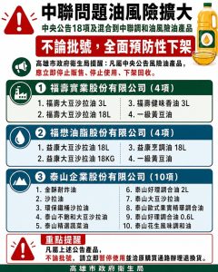 中聯問題油 陳其邁要求全面下架