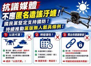 審國防無人機條例 國民黨嚴正澄清媒體報導 強調媒體不應匿名造謠汙衊