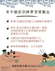 青年職訓學習獎勵金 助青年發展職涯
