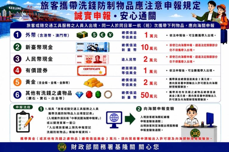 配合洗錢防制 基隆關籲物品逾限未申報恐遭沒入裁罰
