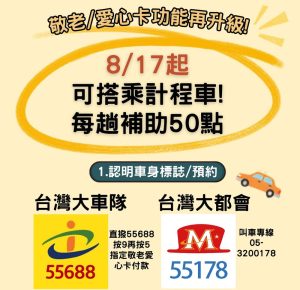 嘉義市敬老愛心乘車卡擴大服務再+1
