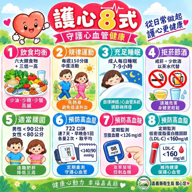 嘉縣推「護心8式」，從日常守護心血管健康