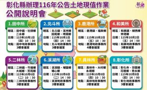 彰化縣公告土地現值作業說明會自10月1日起分8區舉辦